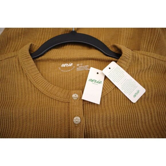 Aerie 078-5493-2859 Women's Sz XS Honey Waffle Rib Long Sleeve Henley T-Shirt - Picture 3 of 8